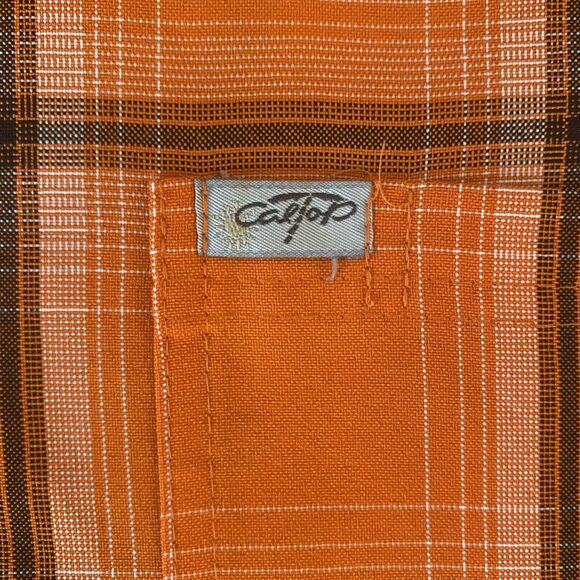 Vintage Caltop Mens Plaid Short Sleeve Orange button up Shirt XL Old School 90s - Picture 4 of 11